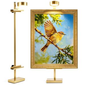 Victawks Adjustable Tabletop Easel Stand with Picture Frame Light, Picture Easels for Display Up to 29" H, Metal Picture Frame Holder Stand Table for Art, Photo (Gold)