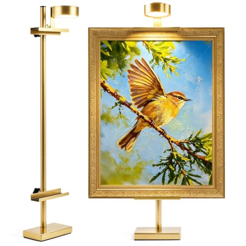 Victawks Adjustable Tabletop Easel Stand with Picture Frame Light, Picture Easels for Display Up to 29" H, Metal Picture Frame Holder Stand Table for Art, Photo (Gold)