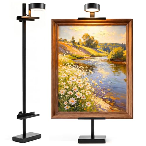 Victawks Adjustable Tabletop Easel Stand with Picture Frame Light, Picture Easels for Display Up to 29" H, Metal Picture Frame Holder Stand Table for Art, Photo (Black)