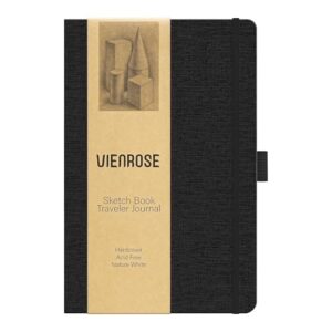 Vienrose 8.7"x5.7" Sketch Books, Linen Cover Sketching Book with Acid-Free Paper, 111lb/180gsm Drawing Pad for Kids, Beginners & Professionals, Art Supplies for Adults & Students(Black, 60 Sheets)