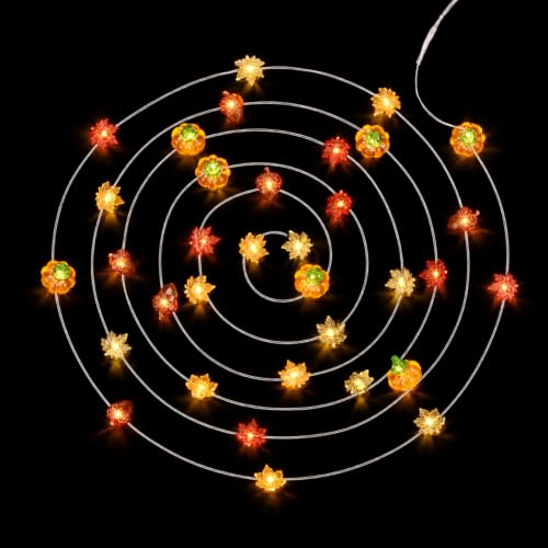 VIHOSE 2 Pack Fall Decorations 26.25 ft 80 LED Thanksgiving String Lights Battery Operated with Acorn, 3D Pumpkins & Maple Leaves for Indoor Outdoor Halloween Thanksgiving Decor