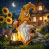VIHOSE Solar Bee Gnome Decorations for Yard - 8'' Funny Bee Resin Gnome Figurine Holding Lantern with Solar LED Lights for Indoor Outdoor Patio Lawn Decor Summer Garden Presents