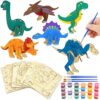 Vileafy Wooden Dinosaur Crafts for Kids Ages 4-8, 3D DIY Painting Kit with 6 Dinosaurs Toys, Brushes & Paint -Arts and Crafts - Preschool Activity and Gift for Boys and Girls