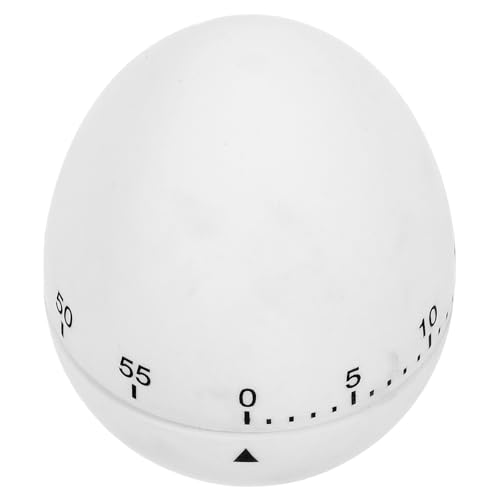 VILLCASE Manual Mechanical Kitchen Timer Egg Shape with Visual Countdown and Loud Alarm, Sturdy Metal and Silicone Construction, White Color, for Kitchen Cooking and Playing Time Management
