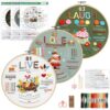 VINATO Embroidery Kit for Beginners, 3 Festive Print Patterns, Bamboo Frame 20 cm, Scissors, 10 Colors Threads, Full Cross Stitch Set, Creative Hobby for Adults