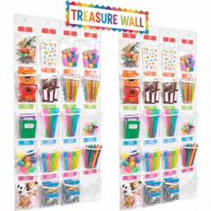 Vincreem 2 Pack Classroom Chart Treasure Organizer 30 Pockets Incentive Reward Prizes Pockets Teachers Treasure Chest Clear Wall Hanging Storage with 36 Score Sticker for Classroom Behavior Training
