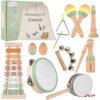 VINJOE Baby Musical Instruments-Toddler Montessori Wooden Musical Toys for Kids 1-3, Neutral Colors Percussion Instruments Set Early Learning Musical Toys for Preschool Educational Birthday Gifts