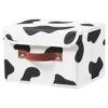 VinneGenzz Storage Bin with Lid Cow Print Cute Fabric Storage Basket Box with Faux Leather Handles PP Plastic Board Foldable Washable Lidded Cotton Linen Closet Shelf Organizer Container (Small Size)