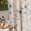 Vintage Blue Floral Shower Curtain with 12 Clear Rings - 72" W x 72" L