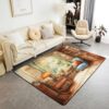 Vintage Bookshelf Area Rug Chair Desk Reading Block Indoor Floor Mat Entrance Rug Retro Brown Non Slip Carpet,Watercolor Home Living Room Bedroom Decor, 4'11" x 3'3" (Rectangular)