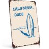 Vintage California Dude Surfboard Metal Signs 8X12 In