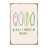 Vintage California Dude Surfboard Print Metal Sign 8x12 Inch Aluminum Retro Coastal Surf Art Wall Decor for Home Living Room Bedroom Cafe Garage