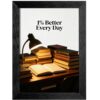 Vintage Desk Lamp Stacked Old Books Open Notebook 1% Better Every Day Framed Canvas Wall Art Warm Study Motivational Print Decor for Library Bedroom Office 16X24 in Vintage Black Framed