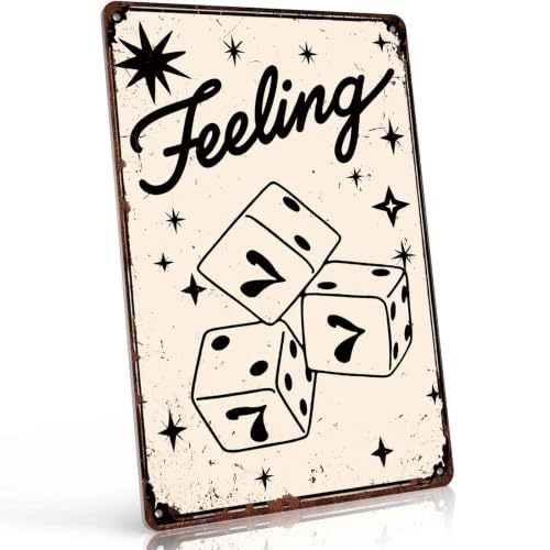 Vintage Dice Feeling 777 Aluminum Metal Sign, 8X12 Inch, Retro Wall Decor for Man Cave, Bar, Garage, Gambling Enthusiasts