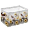 Vintage Farmhouse Storage Basket for Shelves, Country Farm Pigs Flowers Wood Plank Storage Cube Fabric Storage Bins, Closet Organizers with Handles for Cloth, Book, Playing, 15"x11"x9.5", 1 Pack