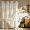 Vintage Floral No Hook Shower Curtain Set with Snap-in Fabric Liner 72"x75"