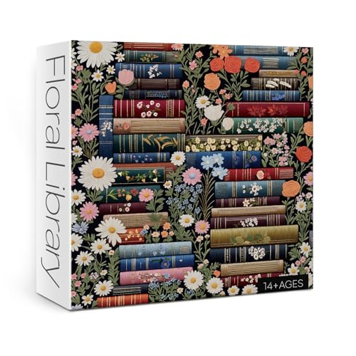 Vintage Flower Book Puzzles for Adults 1000 Pieces, Beautiful Wildflower Plant Jigsaw Puzzle, Unique Difficult Embroidery Art Puzzles