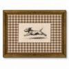 Vintage Gold Framed Wall Art Running Terrier Dog Wall Decor Rustic Pet Sketch Art Whimsical Animal Pictures Plaid Background Dog Paintings Farmhouse Prints for Livingroom Bedroom Office 16x24in