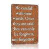 Vintage Metal Aluminum Sign, 8x12 Inch Be Careful With Your Words Quote Wall Art Poster, Retro Decorative Plaque for Home Living Room Garage Cafe Bar Pub Decor
