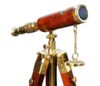Vintage Solid Brass Telescope with Wooden Tripod – Nautical Navy Ship Style