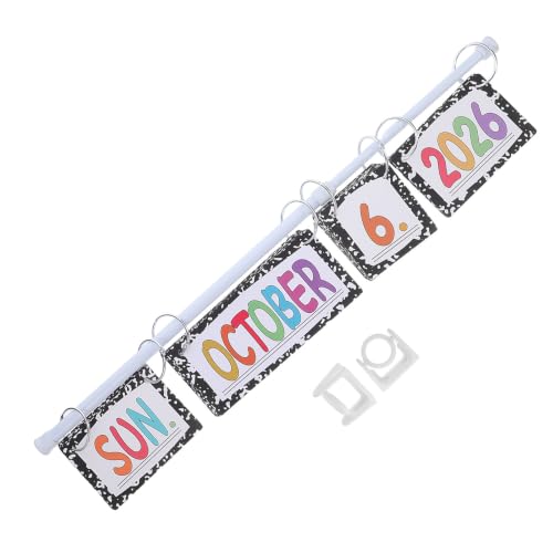 VINTORKY Adjustable Flip Calendar Bulletin Board Set Self-Adhesive Paper and Metal Rod with Holder and Date Cards Multi-Year Use, Educational Design for School Calendar for Early