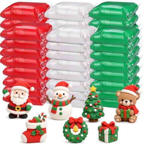 VioraWhite 100 Pcs Air Dry Clay Bulk Modeling Clay for Kids Lightweight Foam Modeling Clays DIY Molding Clays for Kids Adults Crafts Gifts School Project Supplies (Red,Green,White)