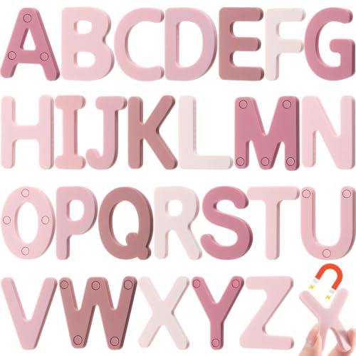 VioraWhite 26 Pcs Food Grade Silicone Magnetic Letters (Sealed Magnet, CPC Certified) Toddler Fridge Bulk ABC Educational Learning Toy for Baby Kid Girl Boy Gift(Rose Pink,Letter)