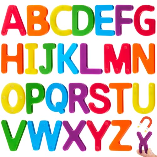 VioraWhite 26 Pcs Food Grade Silicone Magnetic Letters (Sealed Magnet, CPC Certified) Toddler Fridge Bulk ABC Educational Learning Toy for Baby Kid Girl Boy Gift(Rainbow Color,Letter)