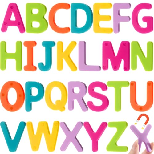 VioraWhite 26 Pcs Food Grade Silicone Magnetic Letters (Sealed Magnet, CPC Certified) Toddler Fridge Bulk ABC Educational Learning Toy for Baby Kid Girl Boy Gift(Bright Color,Letter)