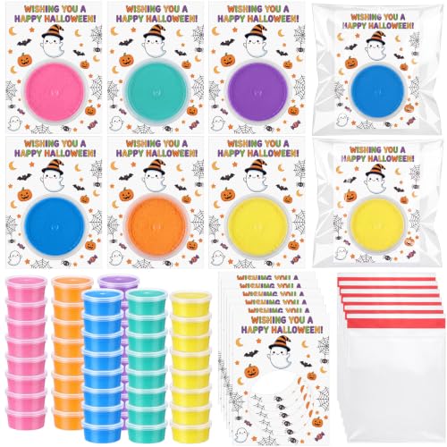 VioraWhite 48 Pcs Happy Halloween Air Dry Clay Set with Card and Gift Bags DIY Magic Gifts Clay Model Arts and Crafts Gift Graduation Party Favors Prizes for Kids Students Children Classroom