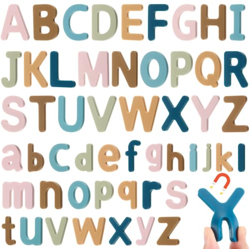 VioraWhite 52 Pcs Food Grade Silicone Magnetic Letters (Sealed Magnet, Cpc Certified) Toddler Fridge Bulk ABC Educational Learning Toy for Kid Baby Girl Boy Gift(Mocha Mousse Color)