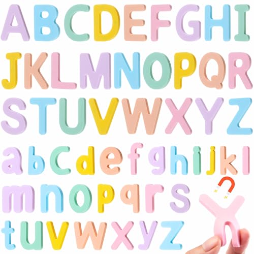 VioraWhite 52 Pcs Food Grade Silicone Magnetic Letters (Sealed Magnet, Cpc Certified) Toddler Fridge Bulk ABC Educational Learning Toy for Kid Baby Girl Boy Gift(Candy Color)