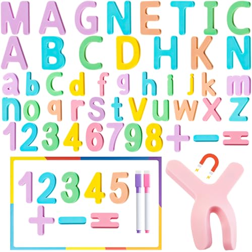 VioraWhite 74 Pcs Silicone Magnetic Alphabet Letters Kit (Sealed Magnet, CPC Certified) ABC Uppercase and Lowercase Letters Numbers Fridge Magnets with Whiteboard for 4-6 Kids Learning Toys Gifts