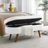 VIROL 43.5"x16"x16" Storage Bench Ottoman Foot Rest with Breathable Linen Fabric High-Density Foam and Rubber Wood Legs for Living Room Bedroom Entryway