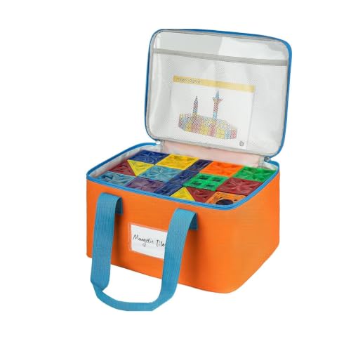 Visible Toy Storage Bag for Building Blocks, Clear Top Zippered Organizer Tote with Carry Handles for Room to Room Cleanup At Home Building Block Organizer Tote Clear Top Toy Bag Playroom