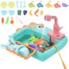 Vistnale Pretend Play Toys|, Play Sink with Running Water Electric-Circulated, 21Pcs Set 2 in 1 Fishable Toddler Sink Cute Cartoon Dinosaur, Educational Pretend Toys for Boys Girls
