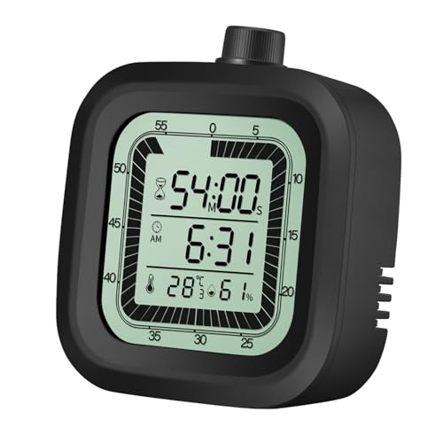 Visual timer for kids with alarm clock countdown count-up 1-60 minutes kitchen timer student bathroom shower clock training timer with digital thermometer hygrometer black