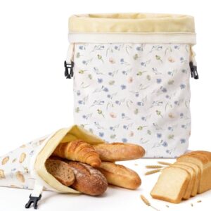 VIS'V Rustic Linen Cotton Beeswax Bread Bags with Zippper, Large, 2 Pcs
