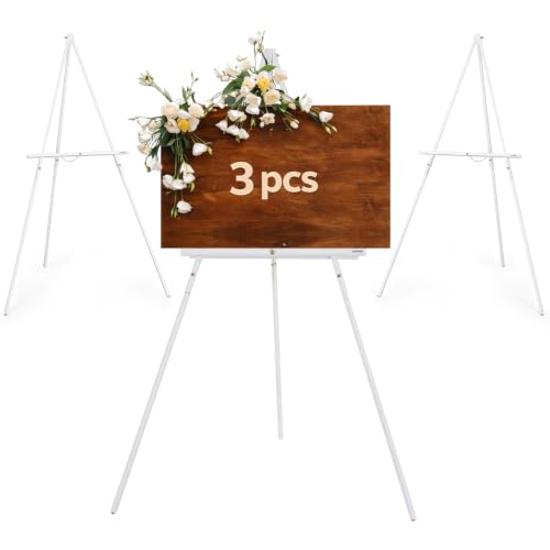 VISWIN 3Pcs 63" White Easel Stand for Wedding Signs, Adjustable Wooden Display Easel with Holder, Tripod Floor Easel for Welcome Board, Poster, Picture, Photos, Paintings
