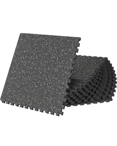 Vivaluz 0.56 Inch Thick 48 Sq Ft Gym Flooring for Home Gym, 12 Tiles Robust Rubber Top with Eva Foam Exercise Equipment Mats, Protective Flooring Puzzle Mat for Fitness Room