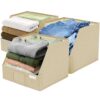 VIVIDECOR Open Front Closet Storage Bins 12x12x10 – Trapezoid Shelf Organizer, Easy Access Fabric Baskets for Clothes, Towels – Beige, 3 Pack