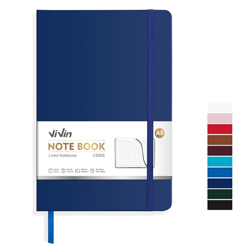 ViVin Lined Journal Notebooks for Work, 192 Pages, Medium 5.5 x 8.3 inch, College Ruled, A5 Hardcover Journaling Notebooks for Writing,1 Pack