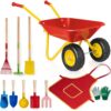 VIVOHOME Kids Wheelbarrow 11PCS Set Children Garden Cart Red