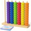 VKX Wooden Color Match Challenge Game, Color Stacking Challenge - 60 Colorful Rings & Cards, Tabletop Puzzle Stacking Game for Family, Adults, Teens
