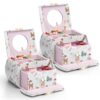 VLANDO 2Pcs Kids Musical Jewelry Box for Girls with Drawer, Music Box with Ballerina and Stickers for Birthday Bedroom Decor, Gifts for Girls Kids - Christmas White