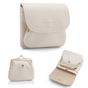 VLANDO Small Travel Jewelry Case, 2-in-1 Detachable Jewelry Organizer Travel with KISS LOCK, Portable Mini Jewelry Pouch for Rings Necklaces Earrings, Gifts for Women Travelers - Cream White