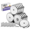 VNDUEEY 16 Pack 100LBS Magnets with Holes Strong Rare Earth Magnets Neodymium Cup Magnet with Stainless Screws for Wall Mounting Round Magnet for Holding Tools Kitchen Office Cabinet Door DIY Craft