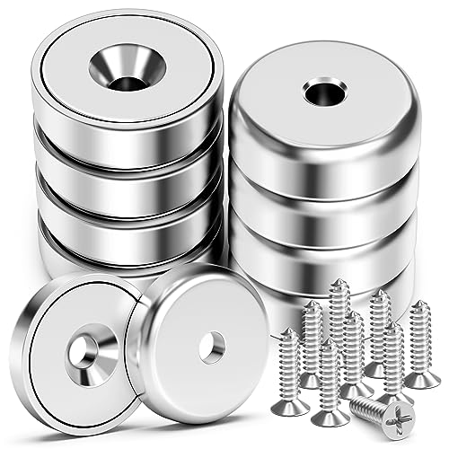 VNDUEEY 8 Pack 40LBS Neodymium Magnets with Holes Strong Rare Earth Magnets Cup Magnet with Stainless Screws for Wall Mounting Round Base Magnet for Holding Tools Kitchen Office Workplace DIY Craft