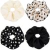 VOBOBE 4PCS Oversized Satin Scrunchies with Pearl and Polka Dot for Girls
