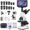 VOBU Microscope for Adult,7'' HD Display,with WF10x/25x Eyepieces,40-5000X Magnification,Dual Mechanical Stages and Abbe Condenser,Includes 40*specimens,Suitable for Labs and Schools (wihte)
